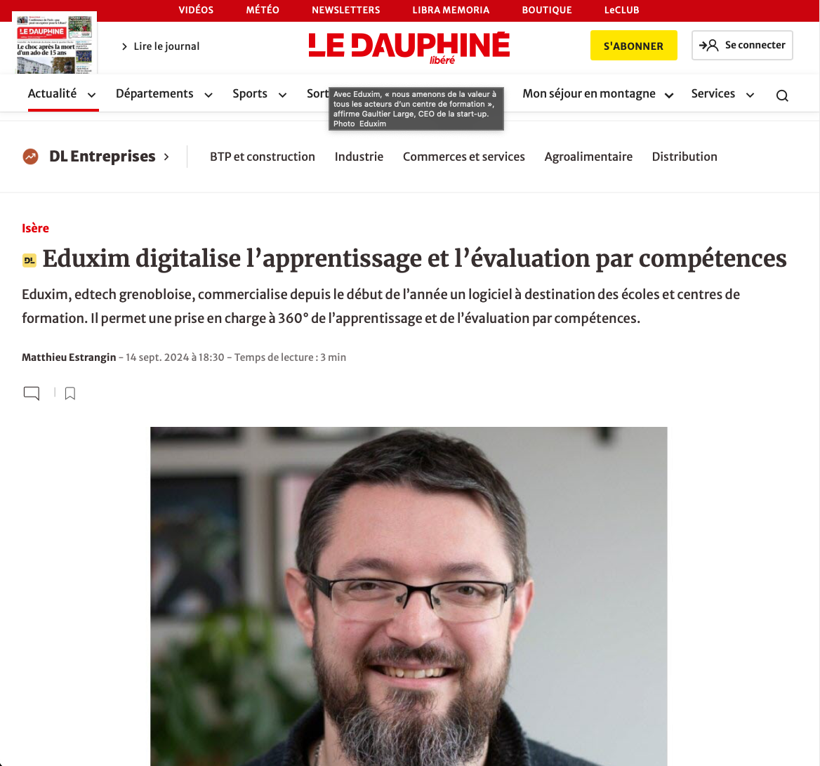 Le Dauphiné - Eduxim digitalise l’apprentissage et l’évaluation par compétences